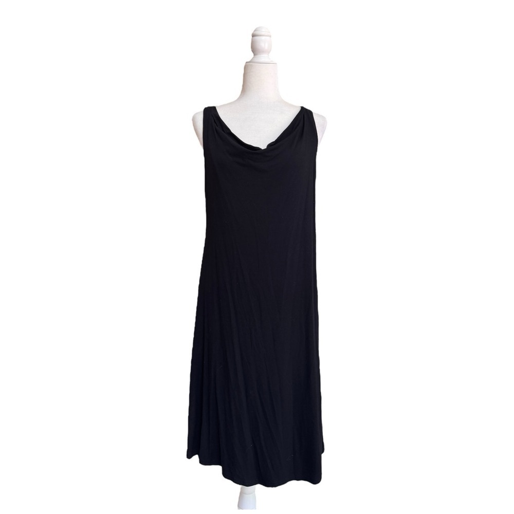 Eileen Fisher Black Sleeveless Drape Neck Knee Length Women Size S Casual A-Line